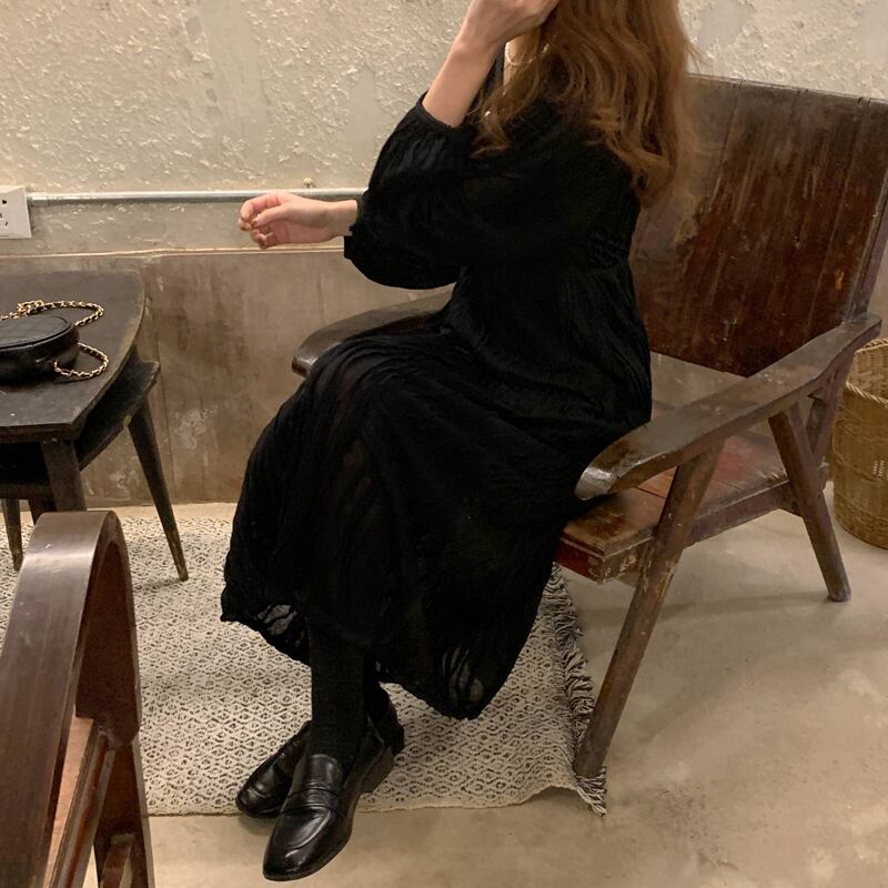 Vネックロングドレス スプリングレディース 春物 ビッグFスモールZ韓国95263930085