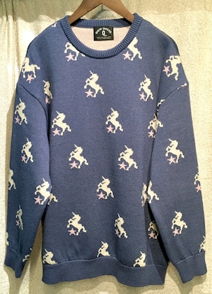 【WARM MARKET】2024年デザインセーター ユニコーンXLサイズ(デニム)