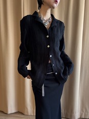 mode black pleats shirt-5182-3