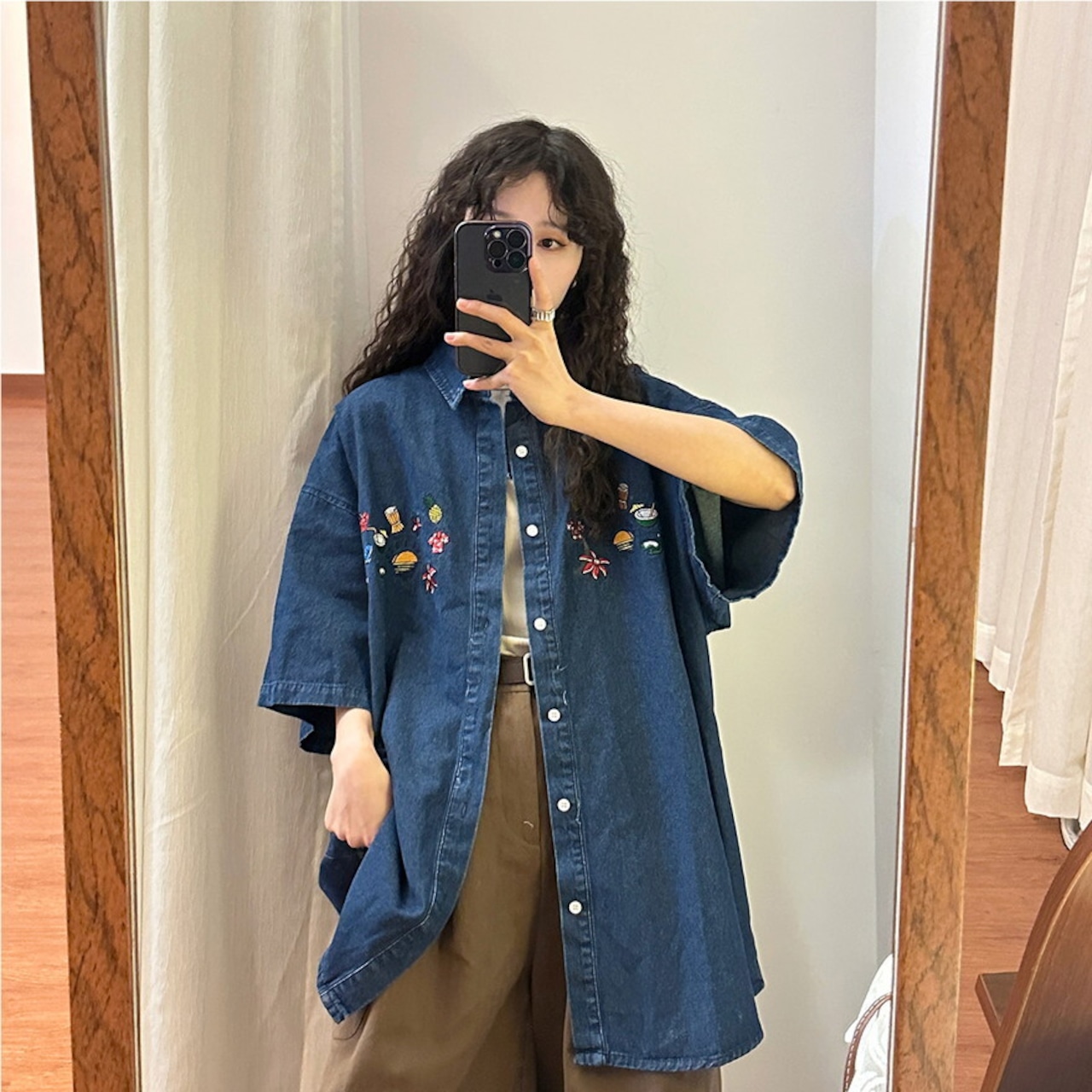 天使と悪魔 サブカル服 春夏服 アメリカン レトロ 花柄 刺繍 デニム 