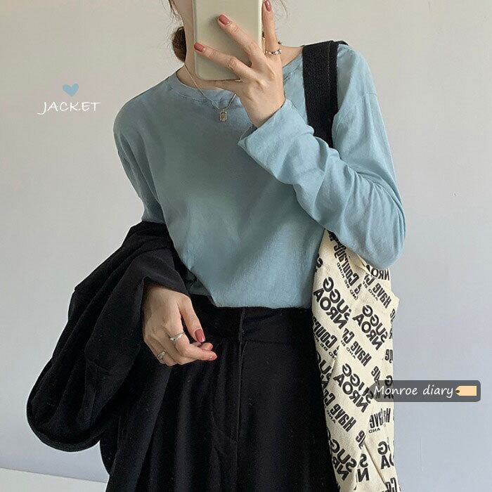 ラウンドネックシャツ オータムウィンタールーズTシャツ プルオーバー トップス ロング 秋物 冬物 Oネック モンロー71750656174