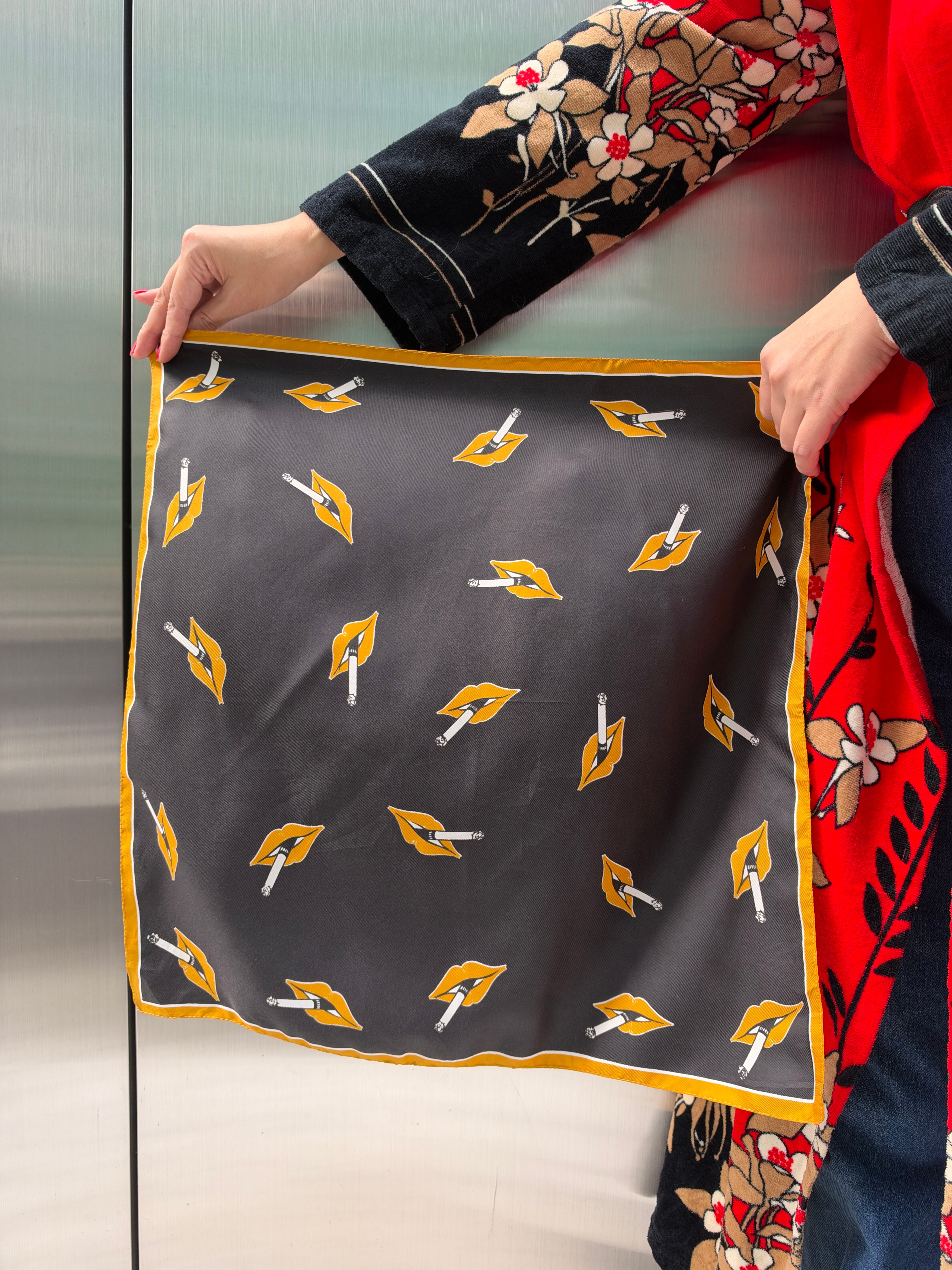 Vintage black × mustard × tabaco poly Scarf