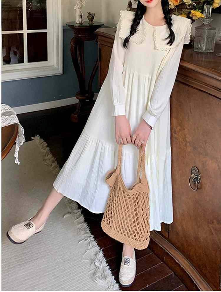 甘すぎない大人ガーリー フリル襟ティーアドワンピース お出かけ 可愛い 上品 きれいめ 大きいサイズ 韓国 CH9307