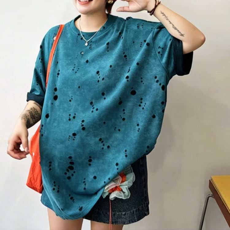 ダメージ加工 オーバーサイズ 長袖 Tシャツ L60066