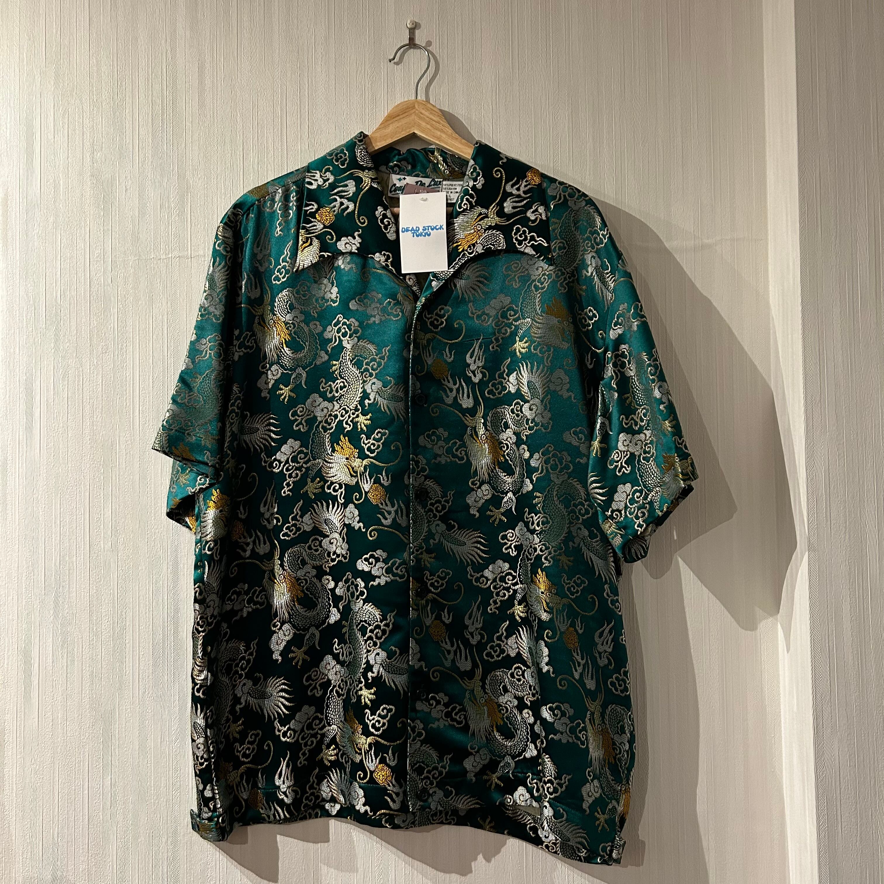 Dead Stock!! 2000s “Y2K” Couple De Lux polyester × rayon S/S shirt "Green"