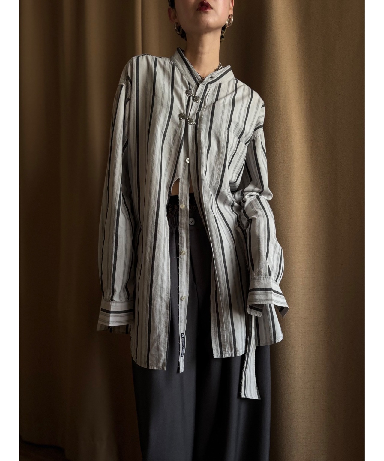 metal stripe design over size remake shirt-4702-5