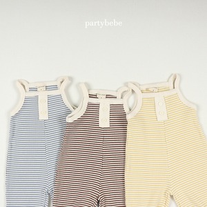 【Party bebe】 ボーダーヘンリーロンパース／ブラウン（80~90cm)