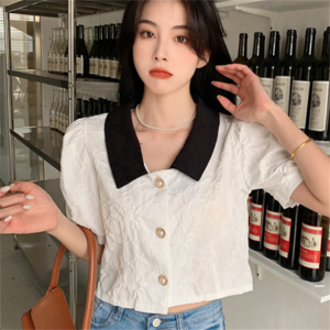 【送料無料】ブラウス バイカラー エレガント系 きれいめ プチプライス 無地 夏 大人可愛い 20代 30代 Vネック 花柄デザイン ショート丈 レディースファッション 可愛い お出かけ 女子会 デイリーユース お茶会 お呼ばれ