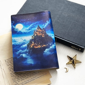 満月と天空にそびえ立つ城 ブックカバー・手帳カバー