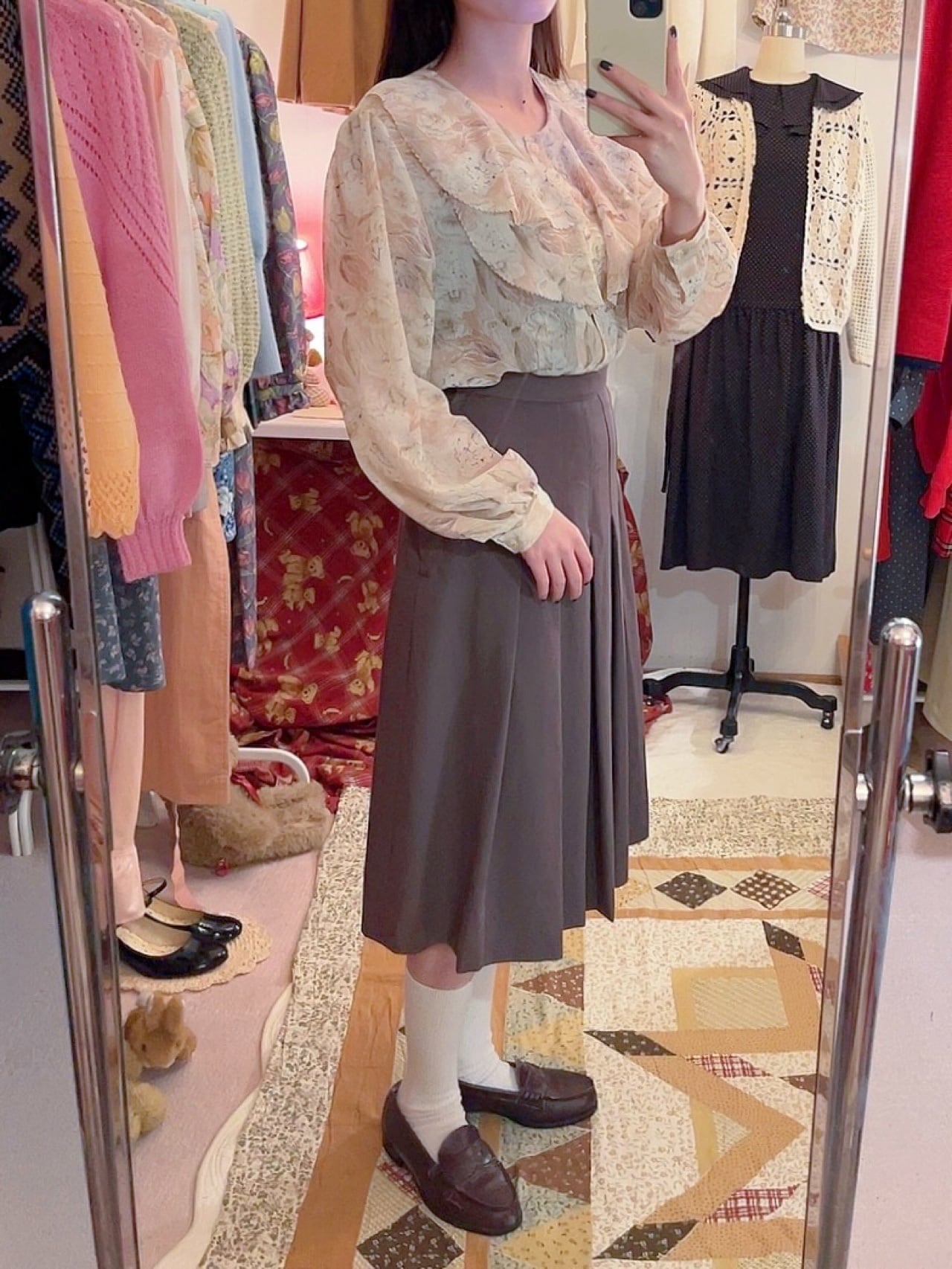 pale pink flower frill blouse