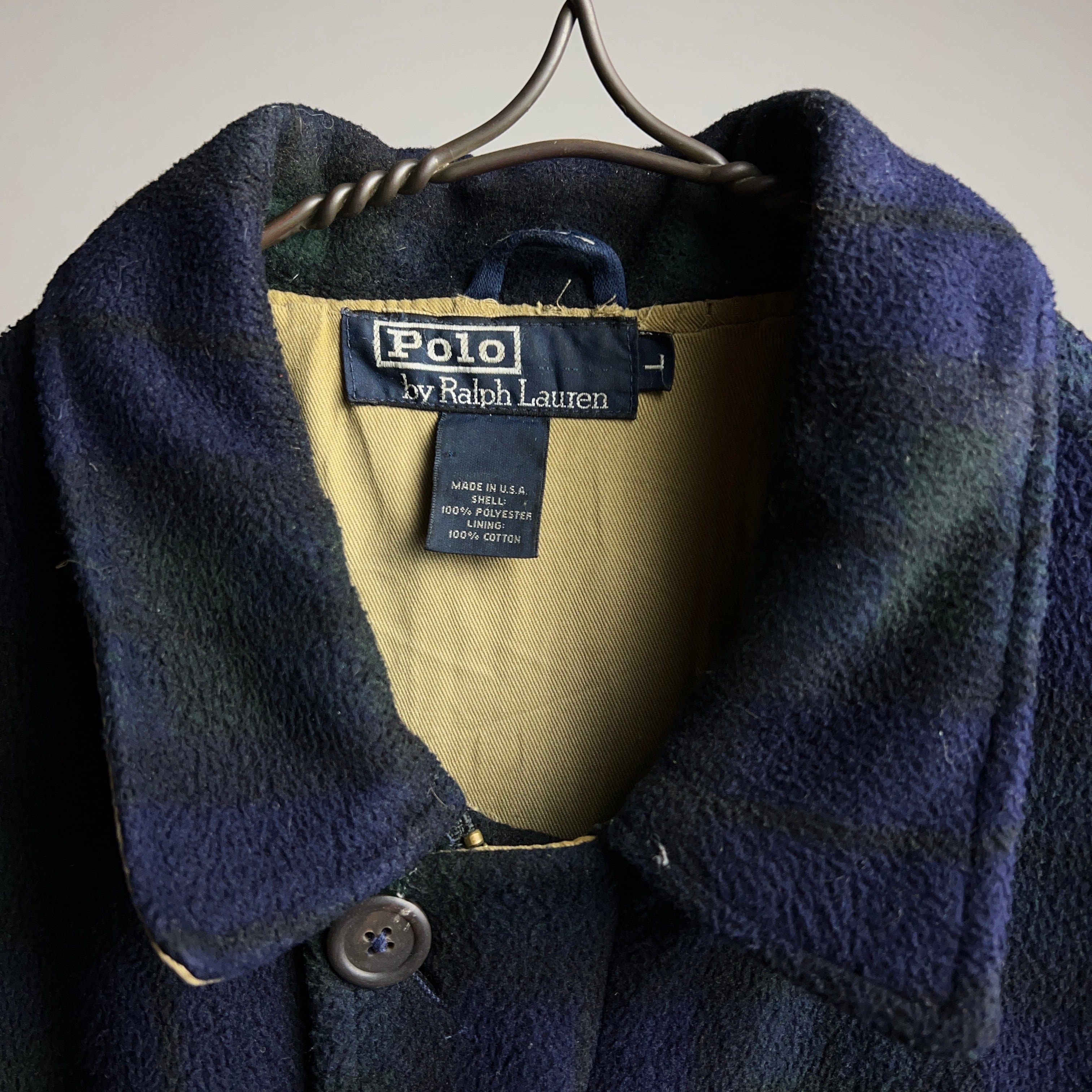 90's Polo by Ralph Lauren Plaid Fleece Jacket USA製 SIZE L 90年代 ポロラルフローレン  フリースジャケット チェック柄 ブラックウォッチ【1000A287】【送料無料】