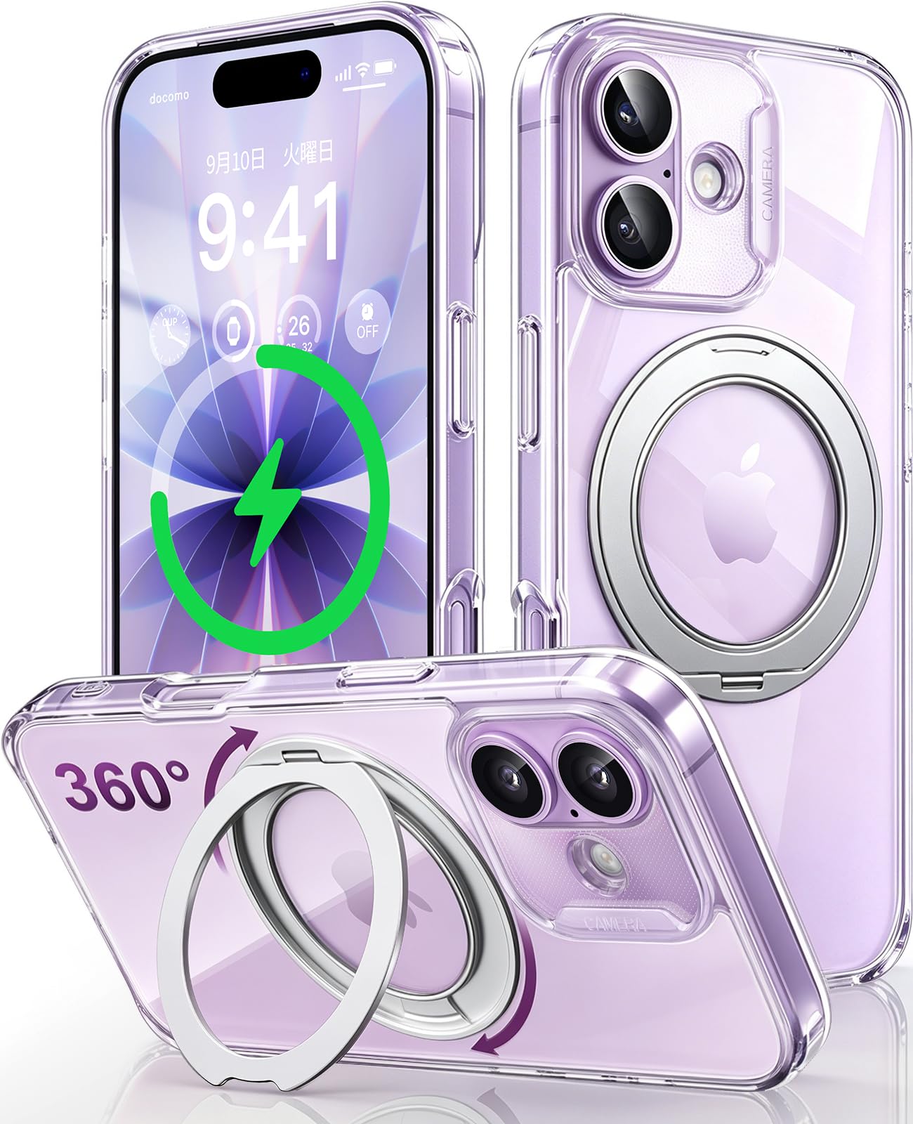 【360°回転スタンド·驚きの安定感】iPhone 17 用 ケース Magsafe対応 4倍米軍MIL規格 耐衝撃 全面保護 クリア