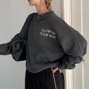 ロゴ刺繍ルーズシルエットポロknit/チャコール