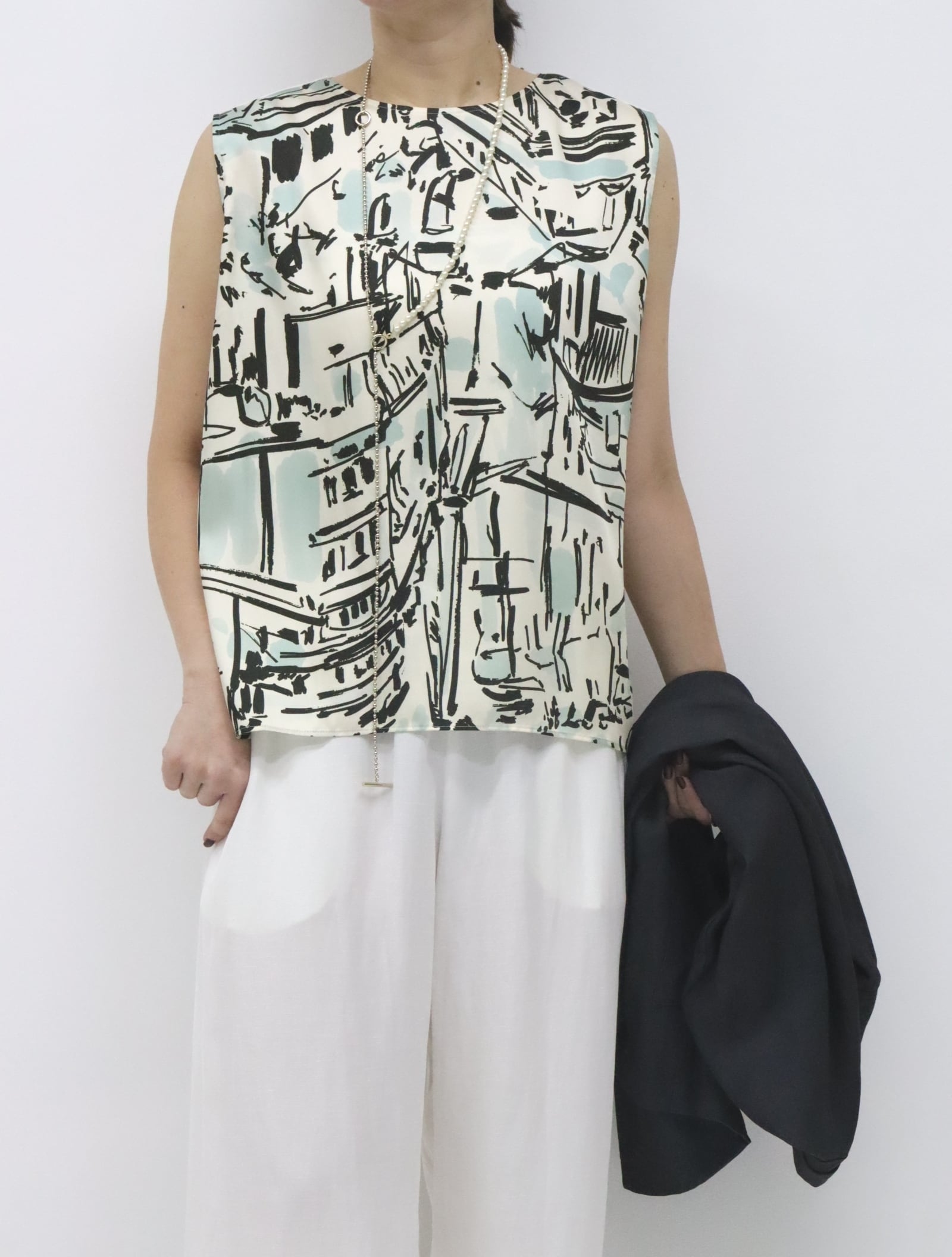 マッドサテンプリントカットソー(グリーン)