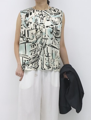 マッドサテンプリントカットソー(グリーン)