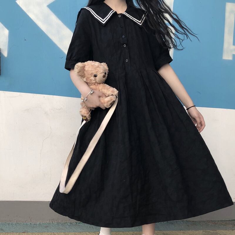 スカート サマーネイビーカラードレス 大人ガーリー スウィート キュート カジュアル 夏物 萌量不足30561778770