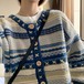 カーディガン アウター ニットカーディガン 花柄ニット セーター 長袖 レディースニットカーディガン インナー 大きいサイズ アンダーウェア V襟 日系 カシミヤタッチ 人気なリブニット 福袋 T
