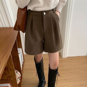 ウール風 タック ショートパンツ レディース 秋冬 韓国 きれいめ 大人 通勤 ビジネス オフィス カジュアル OL スラックス ゆったり 体型カバー 大人可愛い 大人女子