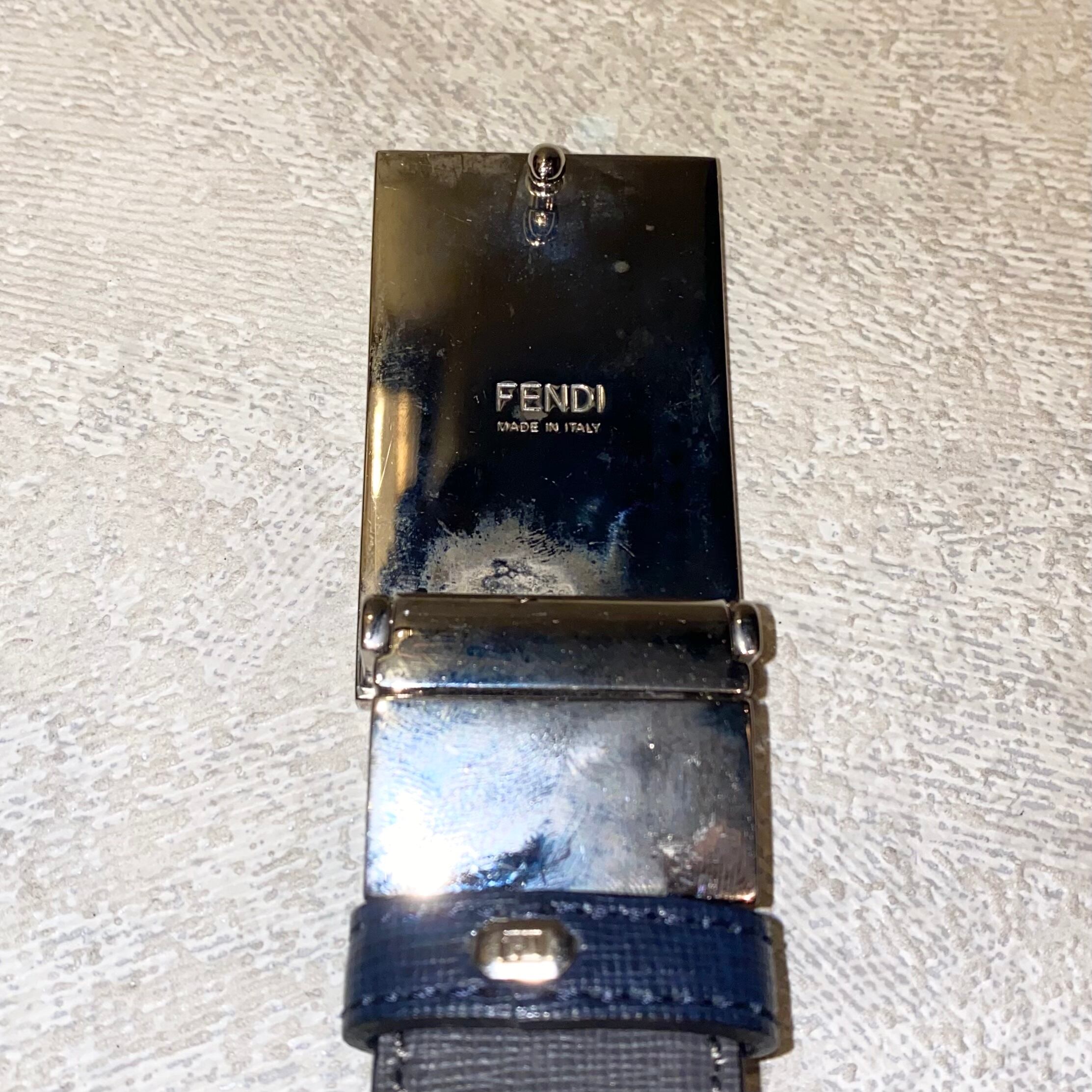 FENDI blue×gray reversible leather belt “monster” | NOIR ONLINE