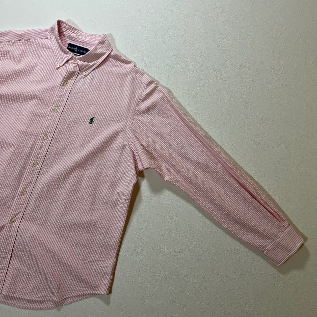 90s Ralph Lauren CLASSIC FIT シアサッカー BD ストライプ 長袖シャツ