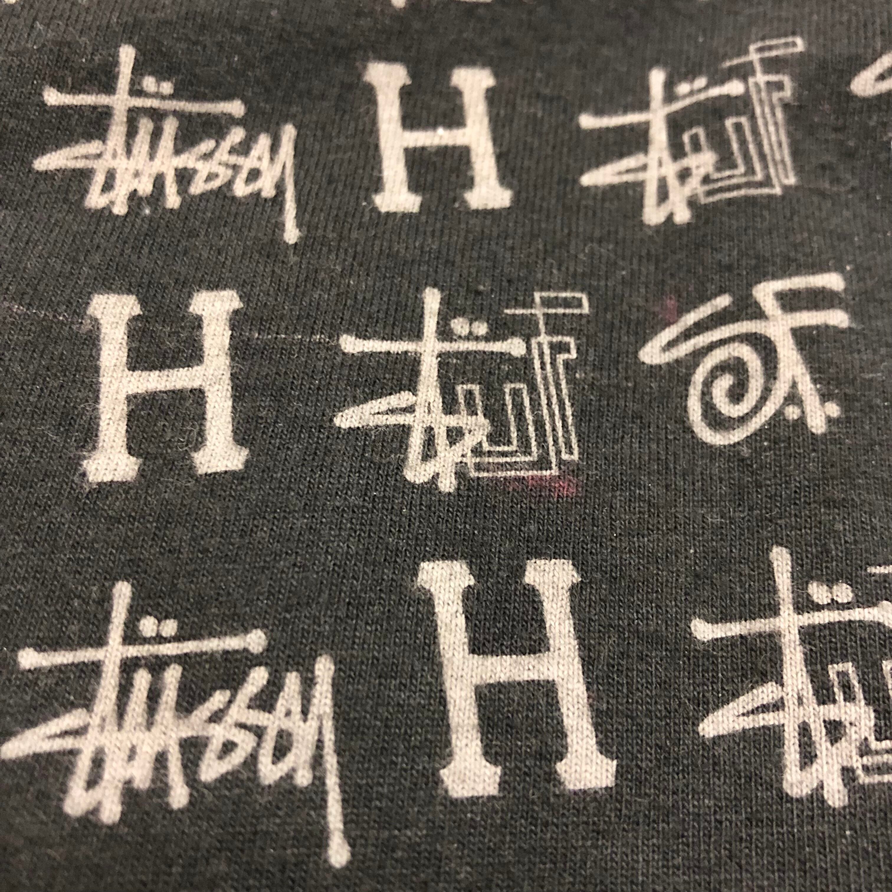 s OLD STUSSY× HUF/Logo print Tee/L/ロゴプリントTシャツ/ブラック
