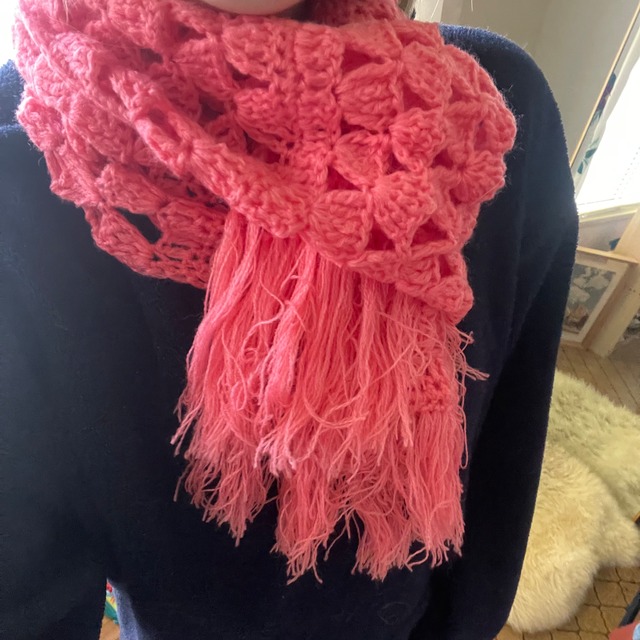 hot pink hand knit muffler