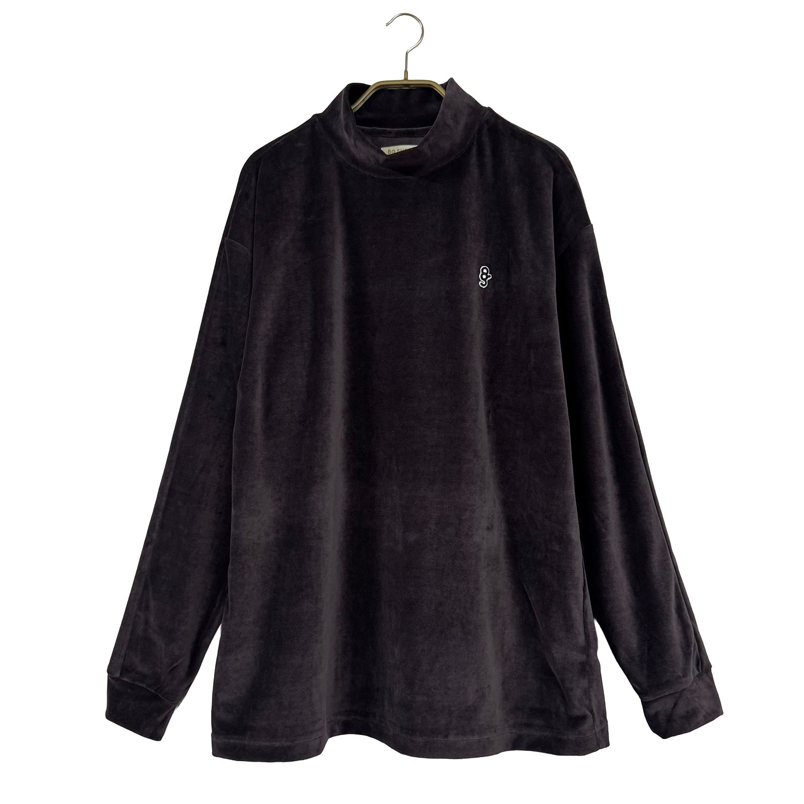 VELOUR MOCK NECK L/S TEE -DARK BROWN-