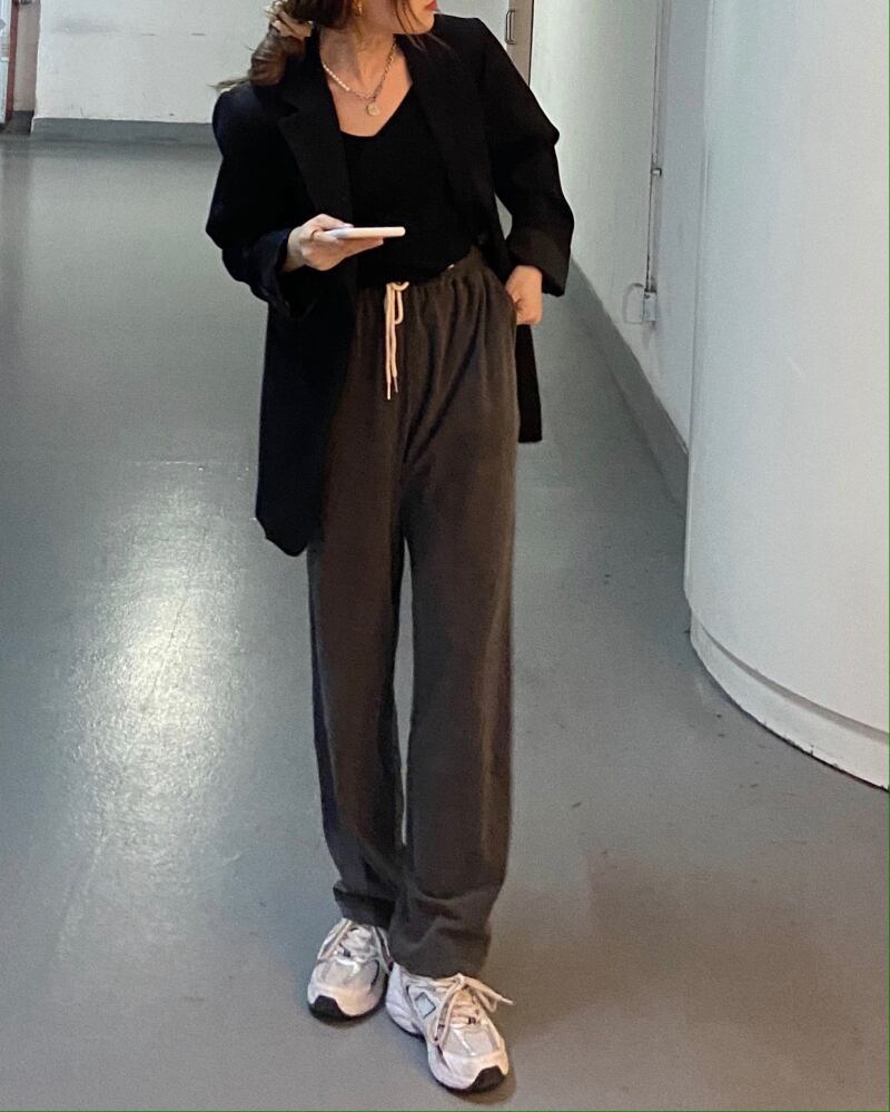 ニットパンツ オータムウィンターハイウェストルーズ 秋物 冬物 ブラックストロベリース91918482790