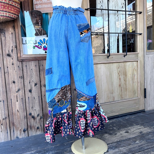 デニムリメイクフリルジーンズ