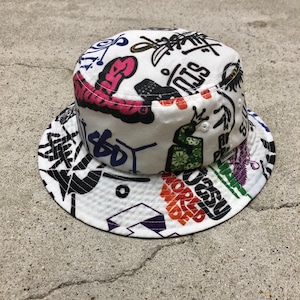 00s OLD STUSSY/Multi print Bucket Hat/57～58cm相当/マルチプリント/バケットハット/ホワイト/ステューシー/オールドステューシー