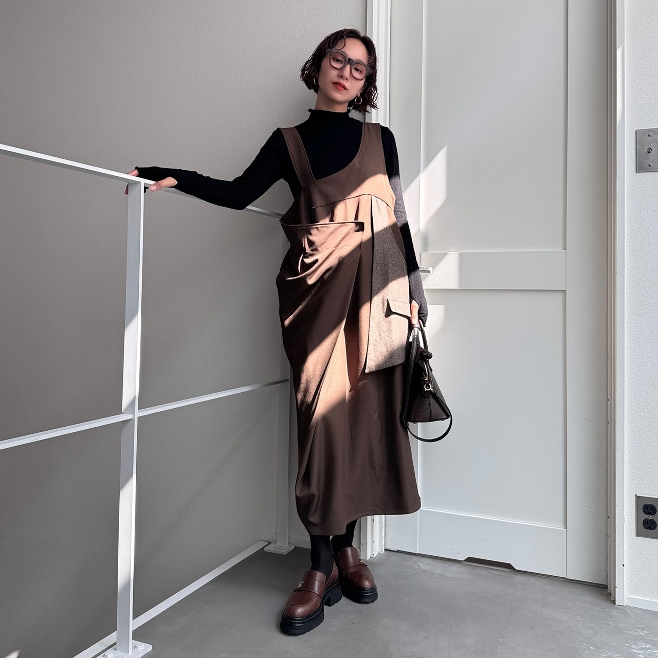 異素材レイヤードジャンパーSK/ブラウン