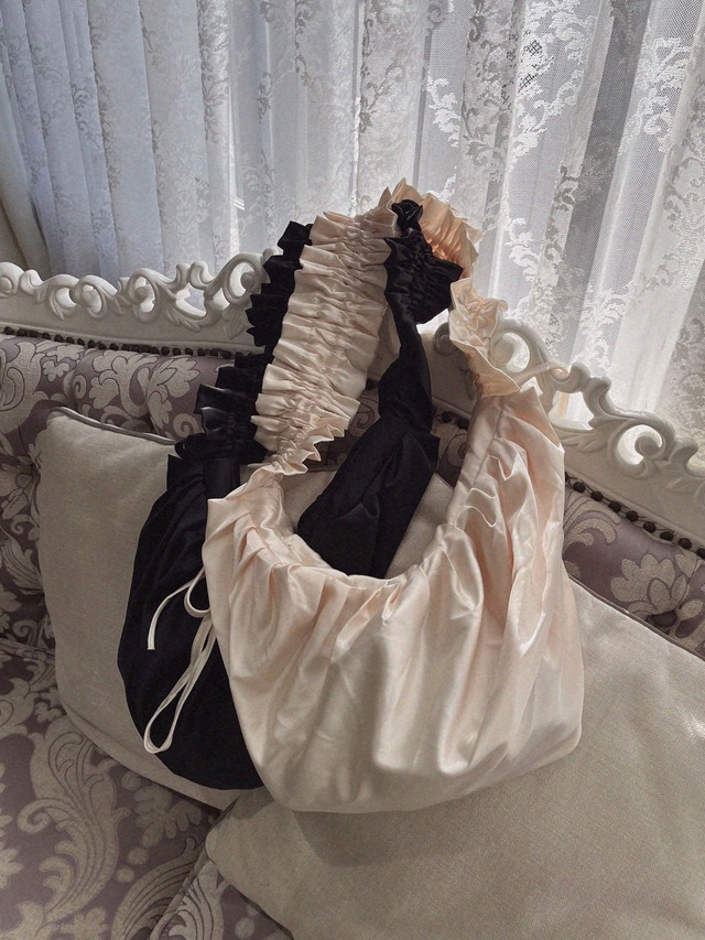 【LAST1】satin ribbon bag-BLACK