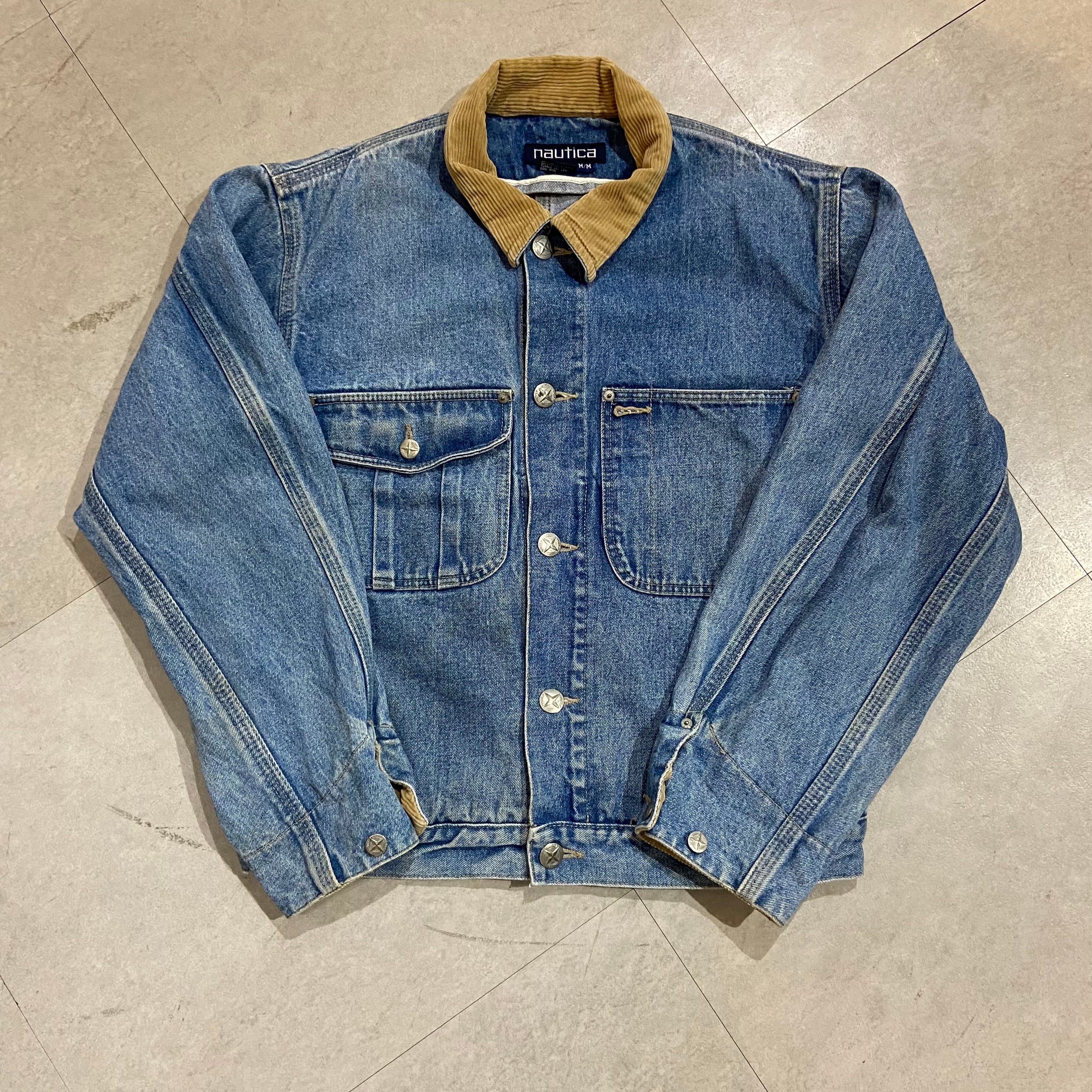 90年代 size : M【 nautica 】ノーティカ デニムジャケット ジャケット 襟切替 青 ベージュ 古着 古着屋 高円寺 ビンテージ