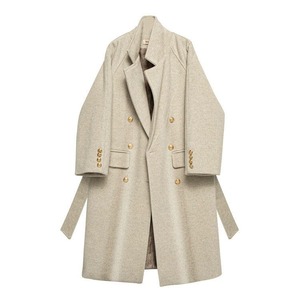 SOLID COLLARED V-NECK DOUBLE BREAST MIDI WOOL COAT 2colors M-15038