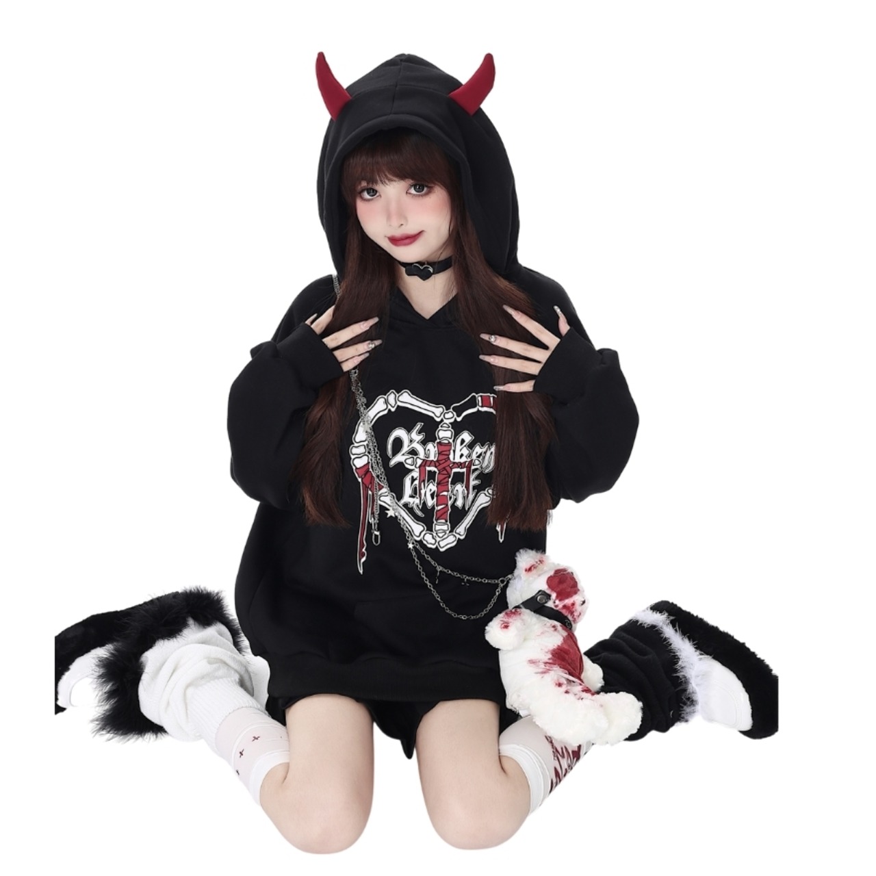 天使と悪魔 サブカル系 CRAZYGIRL フーディ ボーン ハート Love 小悪魔 