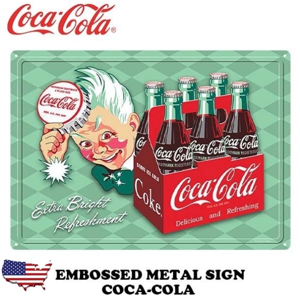 海外直輸入】エンボス メタルサインCOCA-COLA Extra Bright