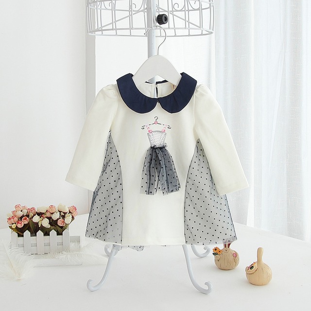 水玉ドレスの長袖チュニックワンピ（ホワイト）