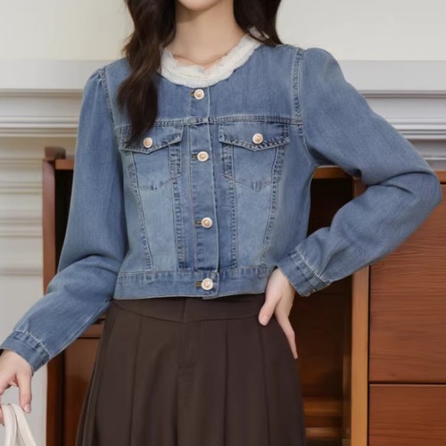 レースラウンドカラーデニムショートジャケット ・75838