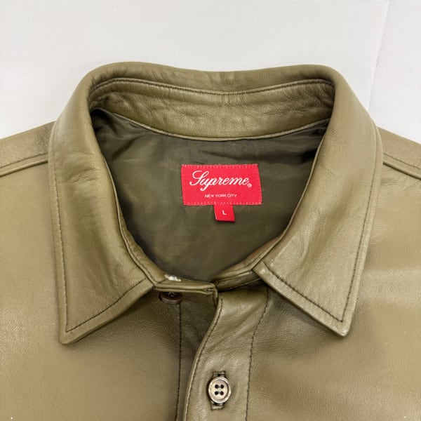 Supreme/シュプリーム【21AW】Leather Shirt/レザー シャツ/オリーブ/L