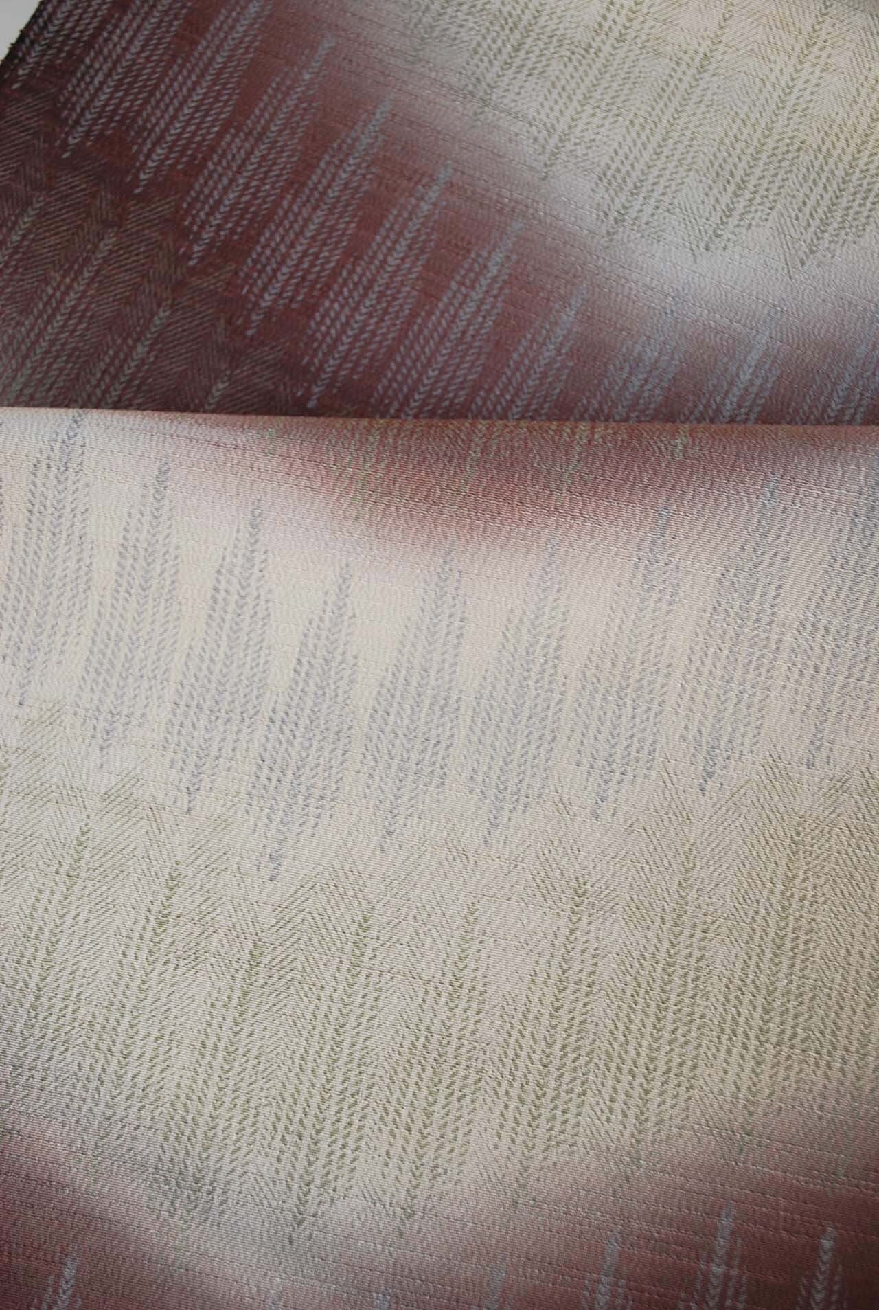 【和小物さくら・帯揚げ】練色×小豆色 横紬地友禅杉木立波暈し 251114①