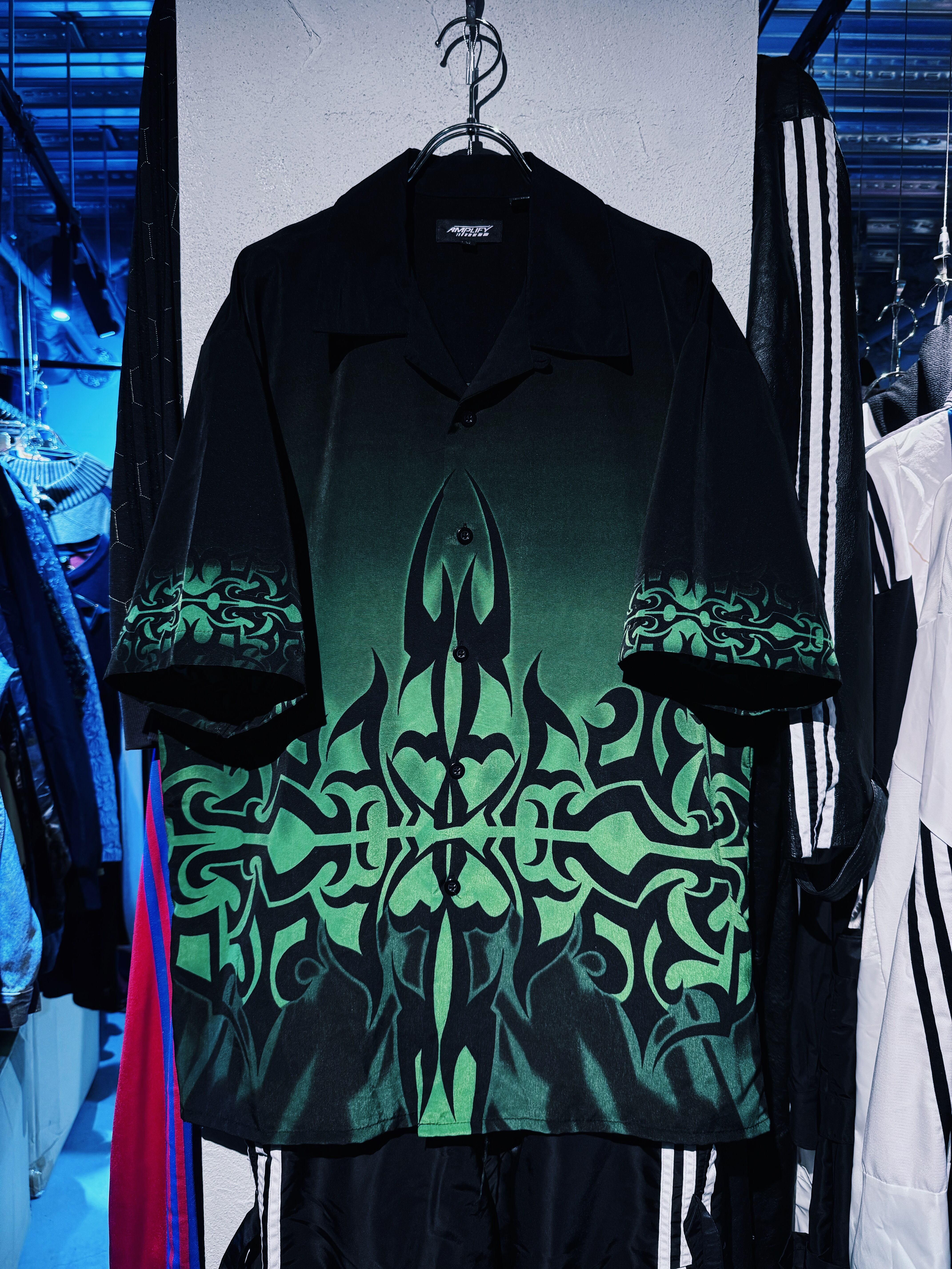 【D4C】vintage old chaos trival pattern gradation design open collar loose shirt