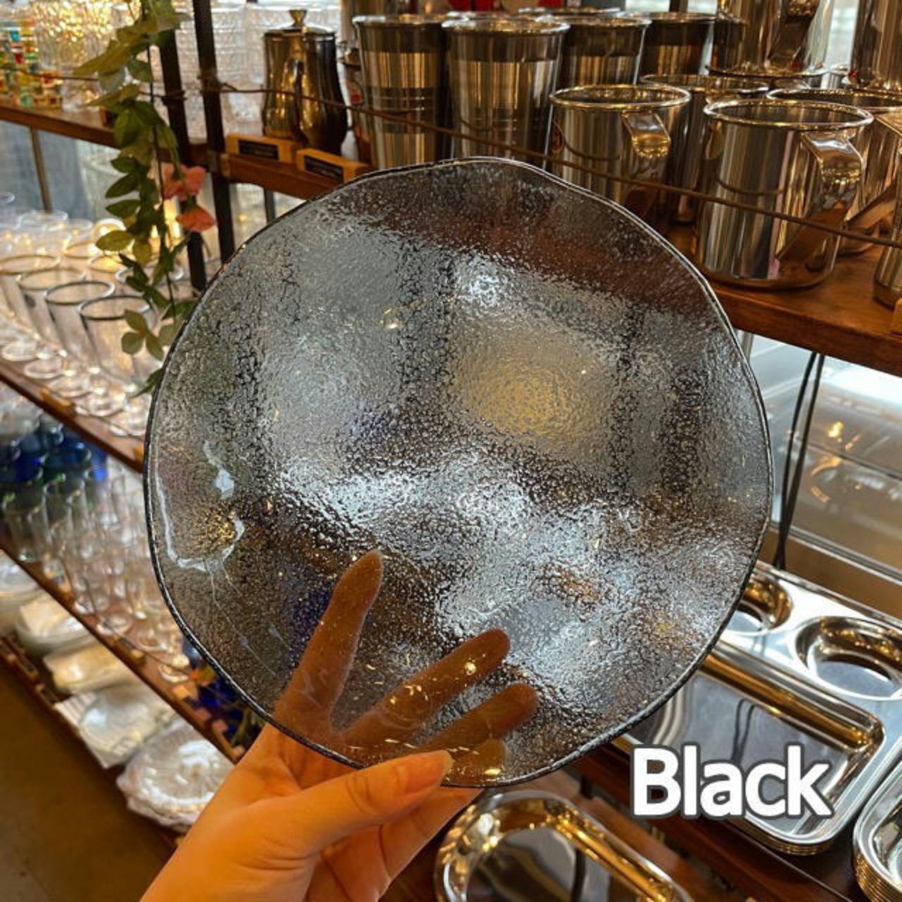Turkey Organic Glass Bowl M  2color clear black / トルコ製 ガラス ボウル M 全2色 クリア ブラック ガラス食器 透明感 サラダボウル ニュアンス すりガラス風 キッチン雑貨 皿 食器 ギフト プレゼント