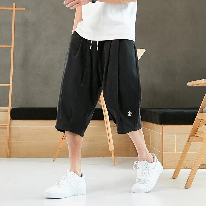 プラスサイズ夏ハーレムパンツ男性ショートジョガー中国風ふくらはぎ丈
