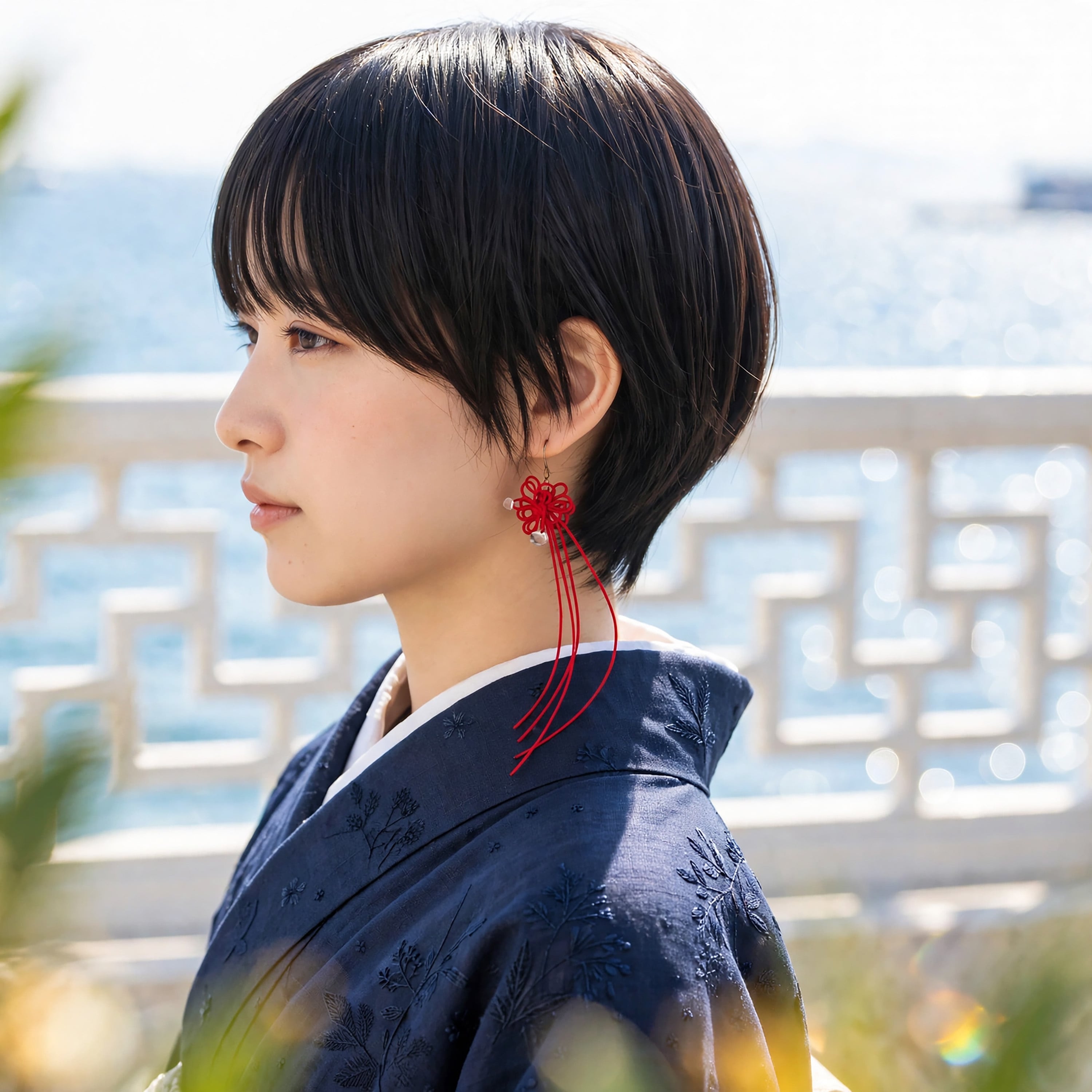 【新作】飾り結び+アクリルビーズピアス「リリウタカタ」 | 浴衣・着物・普段使いにも。