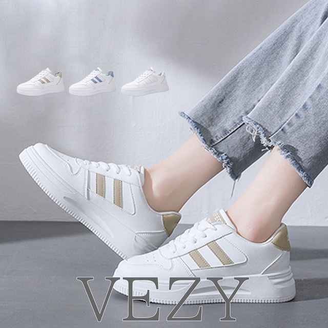 ローカットスニーカー 白 レディース韓国 カジュアル フラットシューズ 歩きやすい おしゃれ PUレザースニーカー 通勤通学美脚シューズ レースアップ靴履きやすい 靴 shoes シューズ ベジー VEZY ItemNo.【19070257 】
