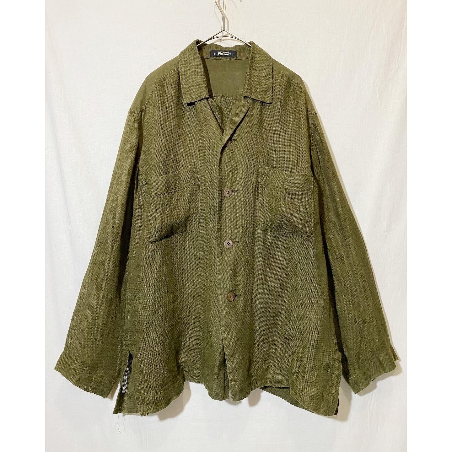 issey miyake PERMANENTE Khaki Linen mesh shirt jacket | came unto me