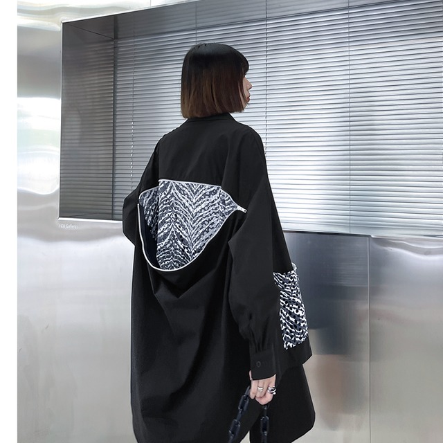 シャツ レディースオータムブラックブラウス ルーズ薄手カジュアル ロング 秋物 ラブタオタオダレンハウス96769895602