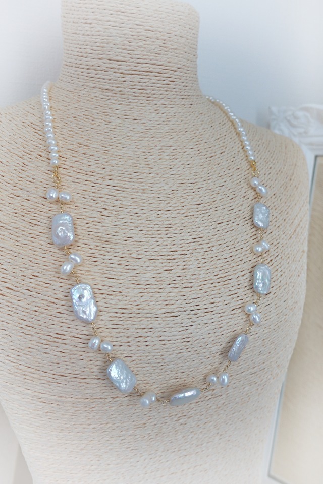 《６月の誕生石パール》バロックパールネックレス＆ピアスセット