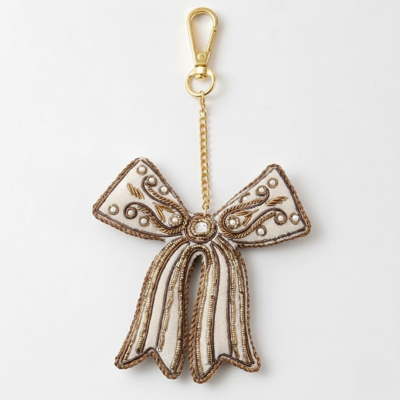 【COTTAGE】ザリ刺繍 モチーフ バッグチャーム／キーホルダー｜リボン