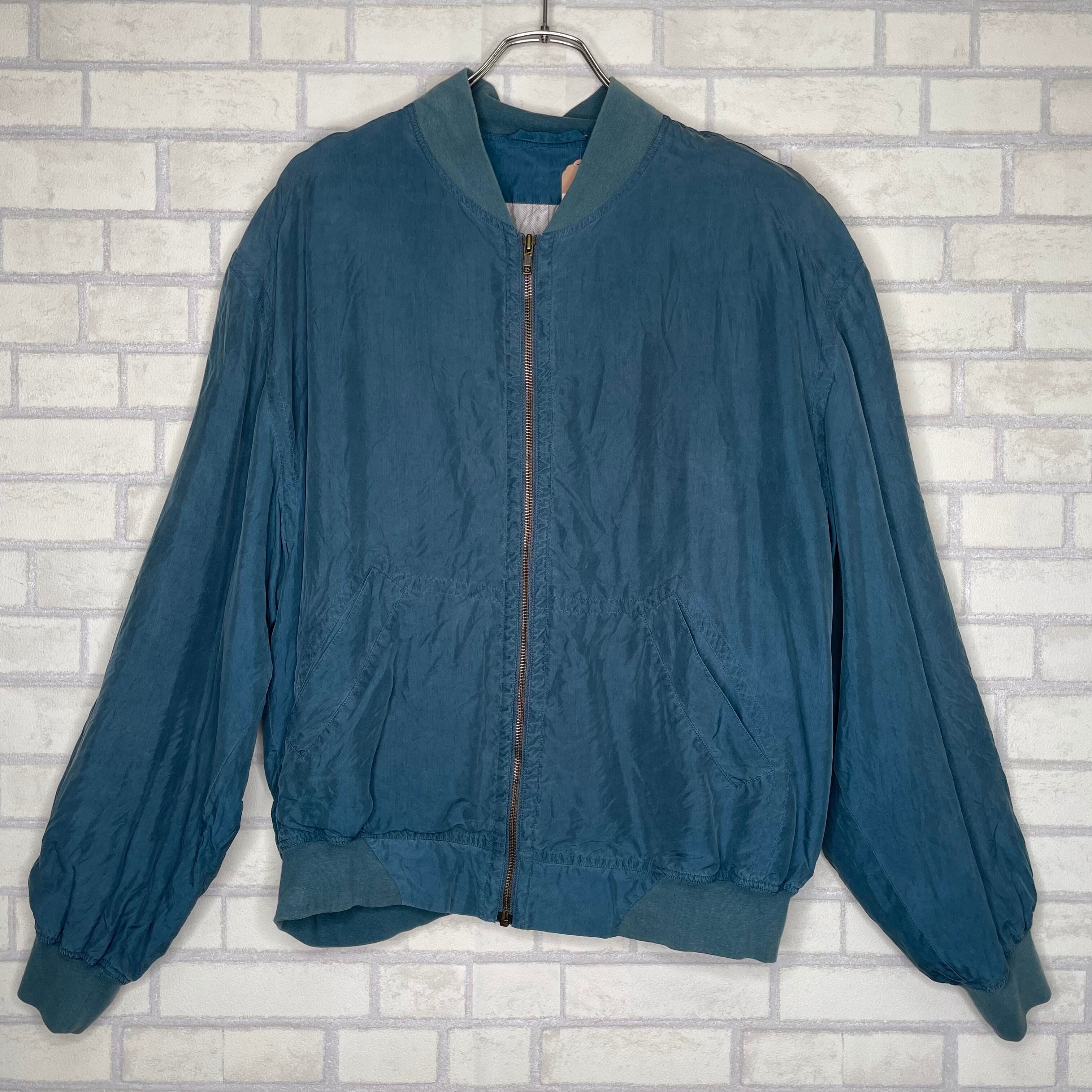 シルクジャケット XL グリーン 薄手 ブルゾン 襟無し | 古着屋OLDGREEN 